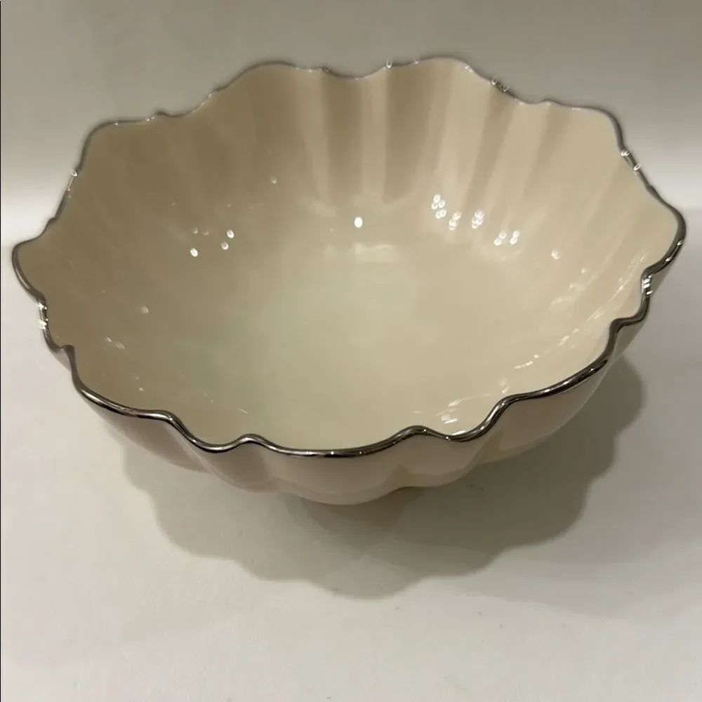 Lenox Cream Silver Serveware Bowl Scalloped Edges Silver Trimmed Vintage Dining